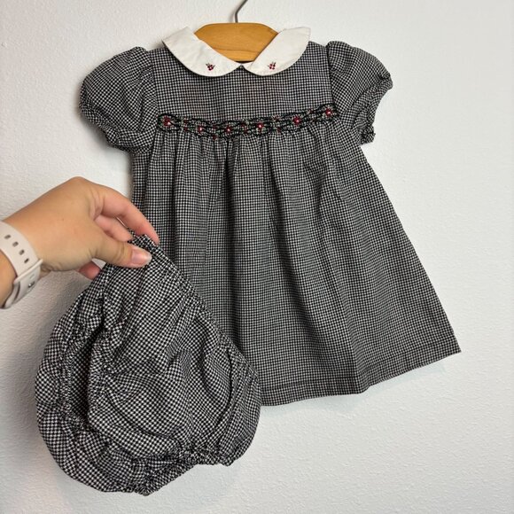 Vintage Gymboree Baby Girls 6-12 Months Black & White Houndstooth Dress W/ Bloom - Picture 3 of 6